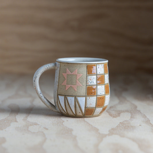 Improv Sawtooth Quilt Mug-Natural Peach