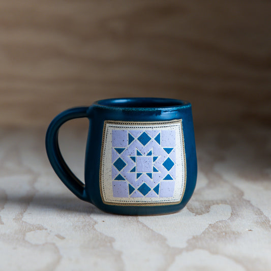 Pre-Order Two-Peas Quilt Block Mug-Lavendar/Teal