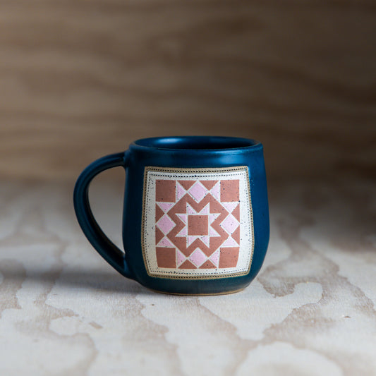 Pre-Order Two-Peas Quilt Block Mug-Rust/Pink