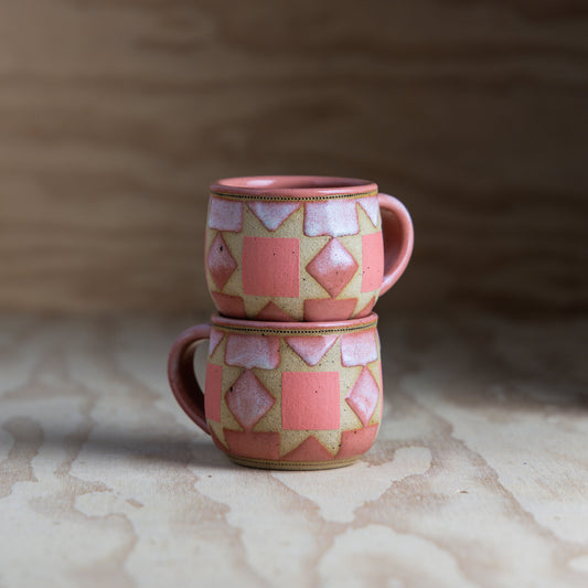 Mini Sawtooth Quilt Mug-Pink Rose
