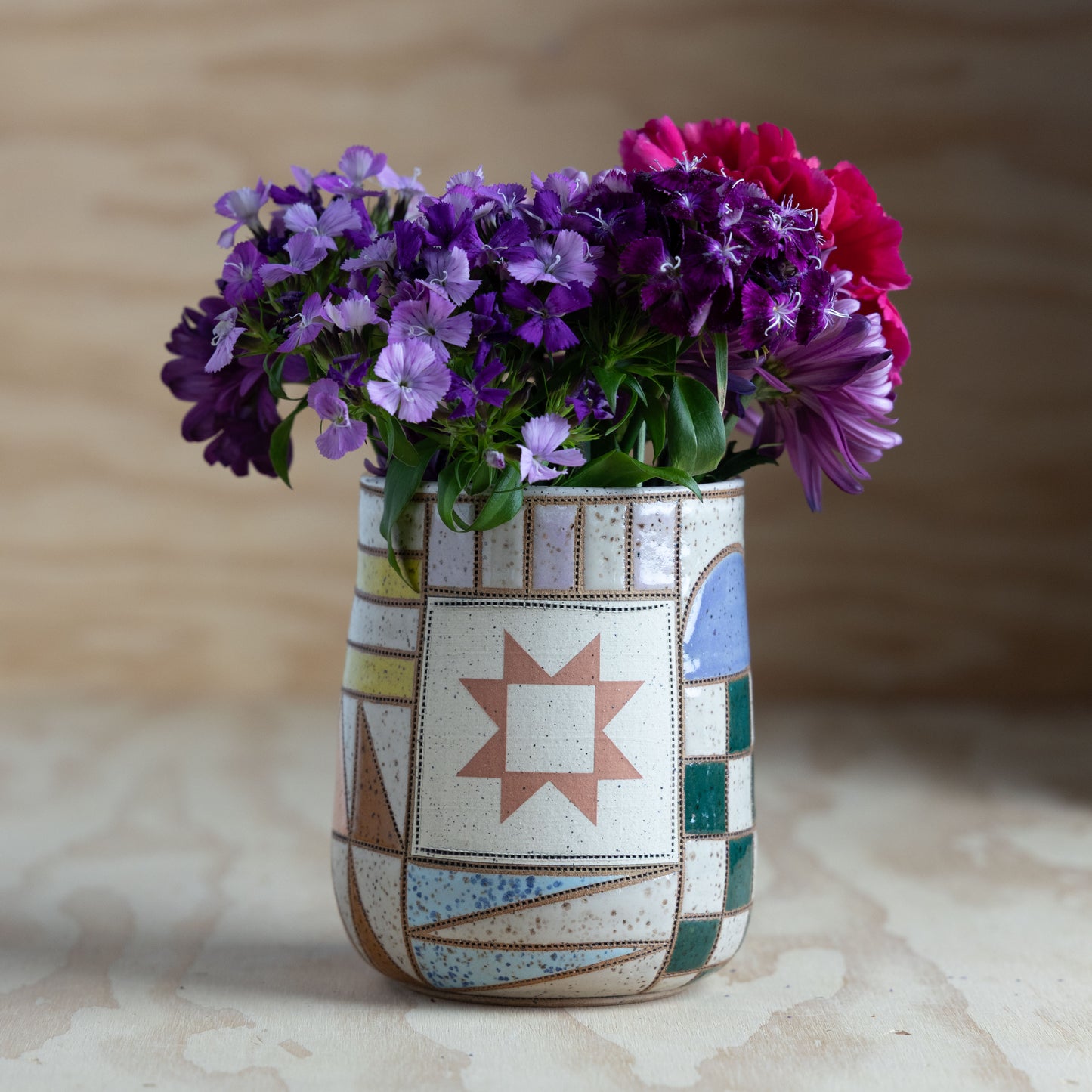 Improv Sawtooth Patch Quilt Vase