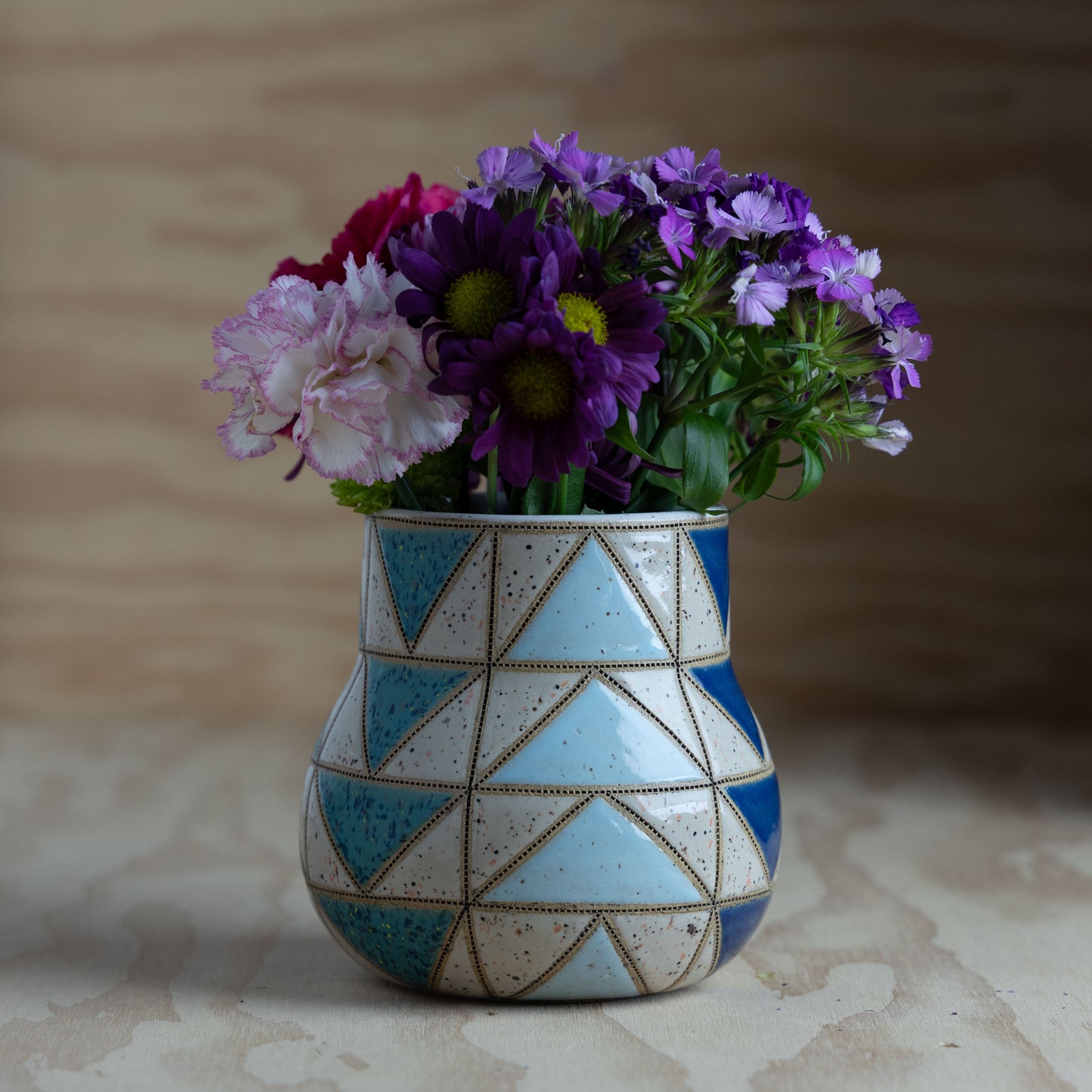 Flying Geese Quilt Vase-Blues